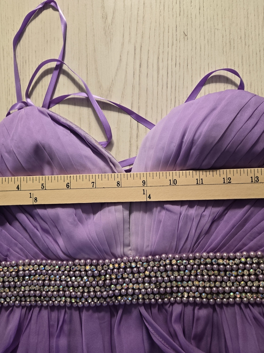 La Femme Lavender to White Ombre Wisteri Strapless Evening Gown Beaded Waist - Picture 9 of 10